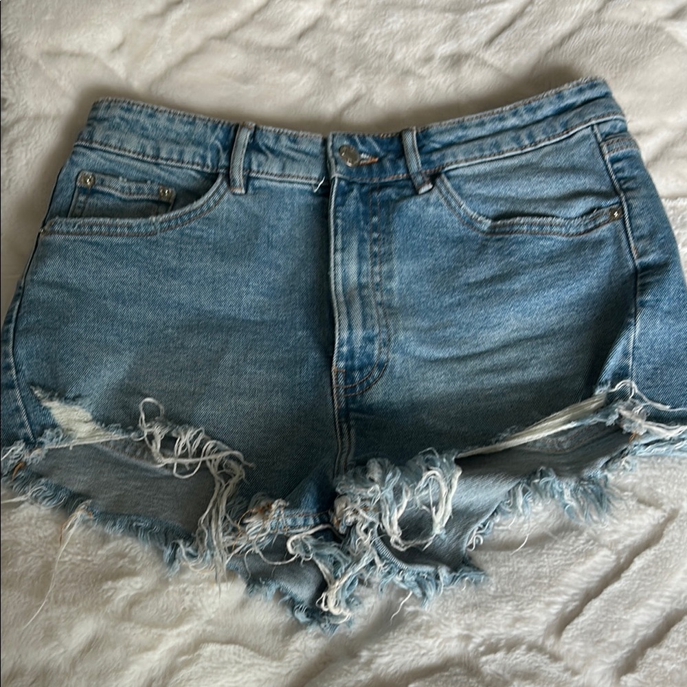 Zara Blue Jean Shorts with Distressed Hem